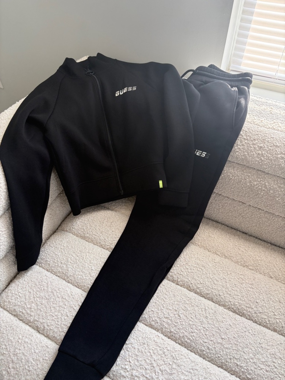 GUESS Black Athletic Zip Jacket & Joggers Set with Neon Tab